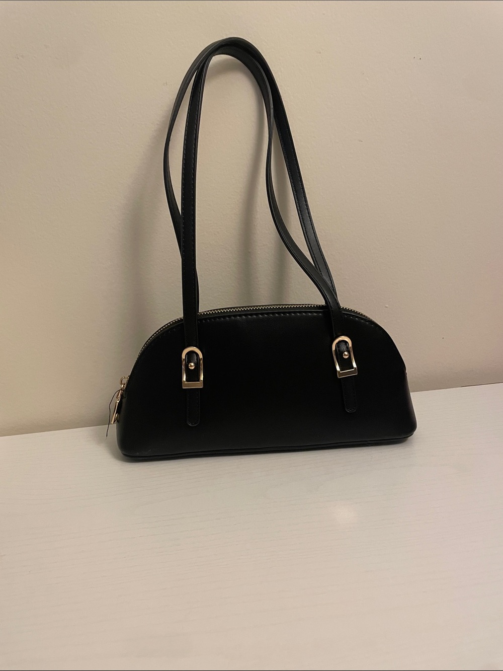 Madison West Black Shoulder Bag with Gold Hardware